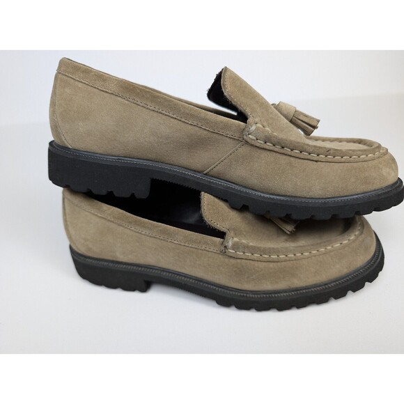 LL Bean Tasseled Leather Loafers Moccasins Women 7 M Tan Suede Rubber Soles - Picture 6 of 10